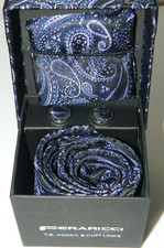 Feraricci Box Set Men s Matching Tie Hanky Cufflinks Blue/Purple Paisley