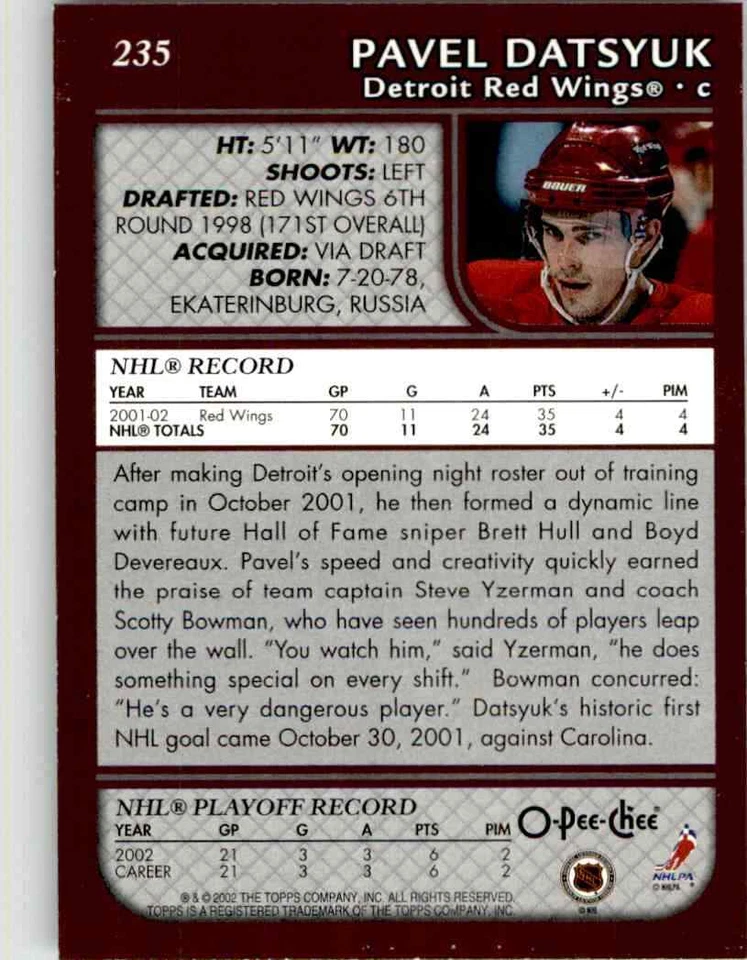 2002-03 O-Pee-Chee Pavel Datsyuk #235 - Image 2 of 2