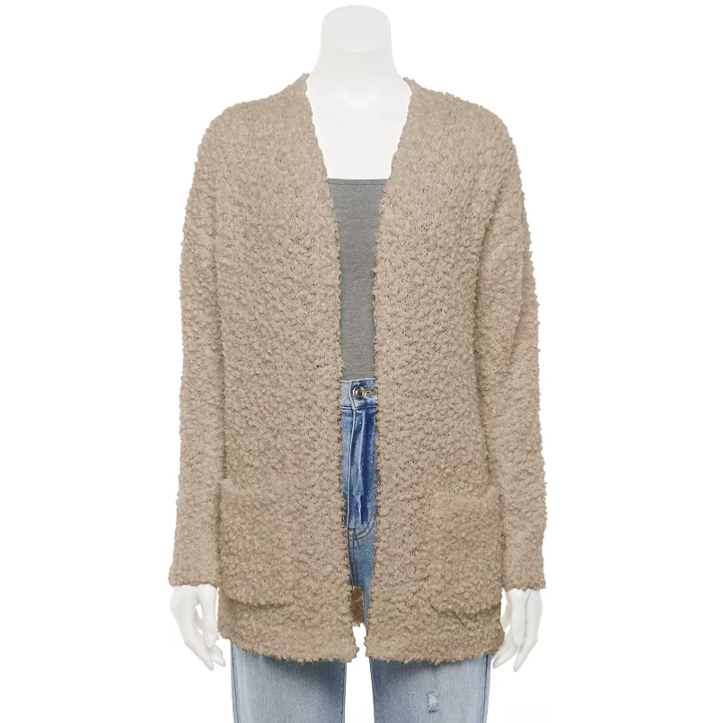 NWT Pink Republic Tan Textured Popcorn Open-Front Pocket Cardigan