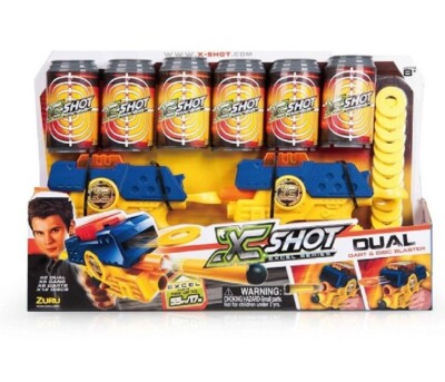New X-Shot Excel Dual Foam Dart Blaster Gun (8 Darts,12 disc, 6 Cans) by Zuru