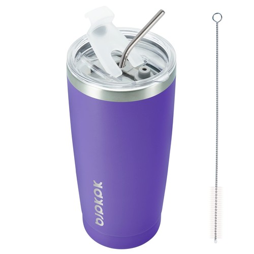 Purple Insulated Tumbler With Lid And Straw 20 oz Stainless Steel Tumblers Co...