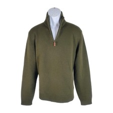 Polo Ralph Lauren Sweater Mens XL Dark Green Lambswool 1/4 Quarter Zip Logo Knit