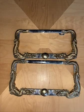 3D DRAGON CHROME GOLD METAL AUTO CAR LICENSE PLATE FRAME TAG (2) TRUCK SUV CAR