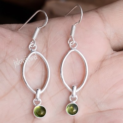 Apple Green Peridot Gemstone 925 Sterling Silver Earring Function Wear Jewelry