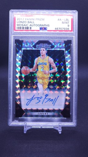 2017 Prizm LONZO BALL RC Rookie /99 Mosaic Auto Prizm LAKERS PSA 9