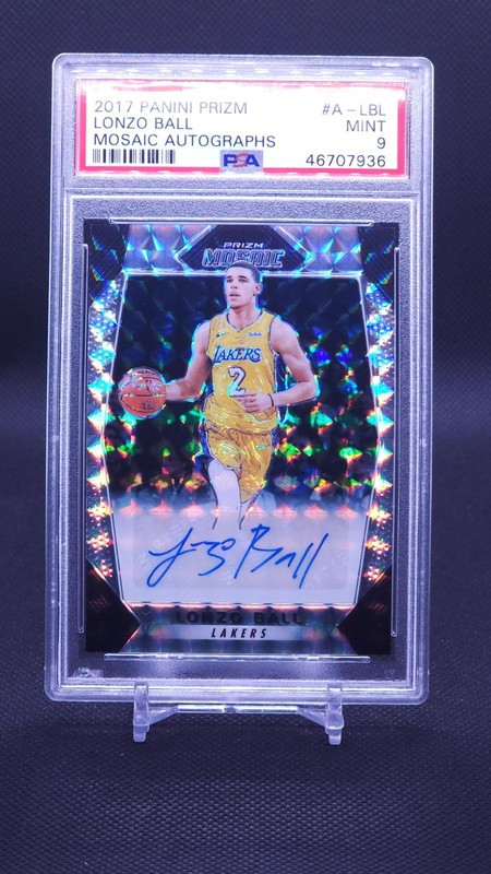 2017 Prizm LONZO BALL RC Rookie /99 Mosaic Auto Prizm LAKERS PSA 9