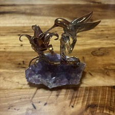 Hummingbird Figurine Sculpture Amethyst Hand Blown Glass Crystal