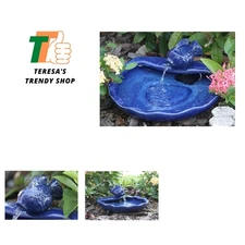 Ceramic Solar Koi Fountain, Blue Glazed Finish, Powered by an Included Solar ...