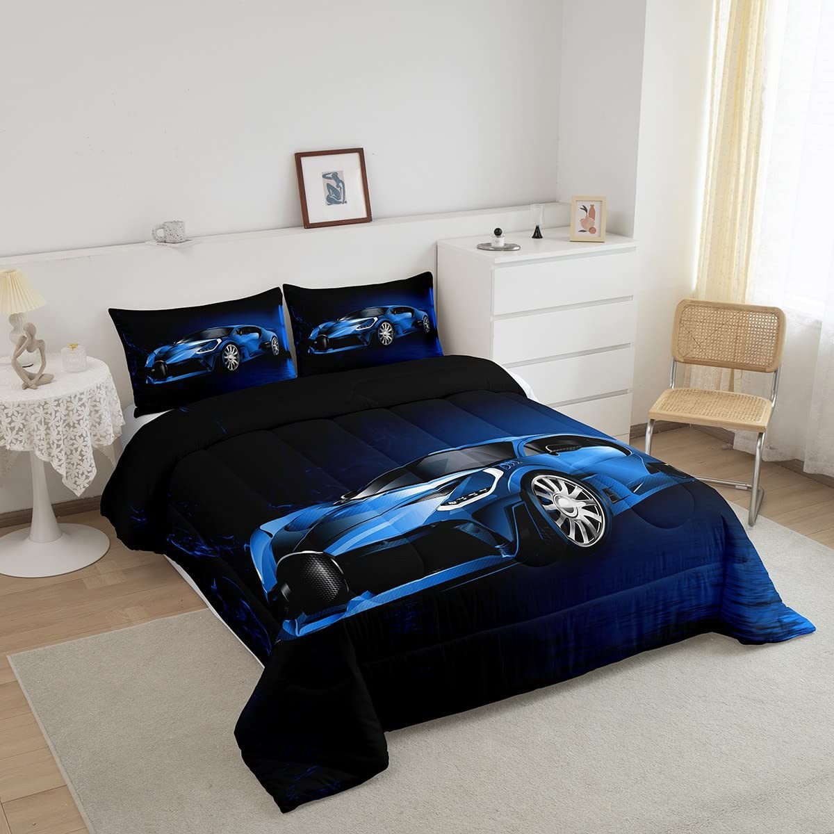 Sports Car Comforter Blue Race Car Comforter Set for Boys Girls Extreme Sport...