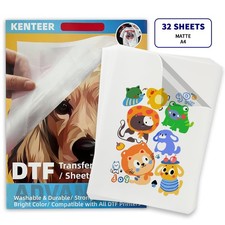 32 Sheets DTF Transfer Film A4 DoubleSided Matte Heat Transfer Textile