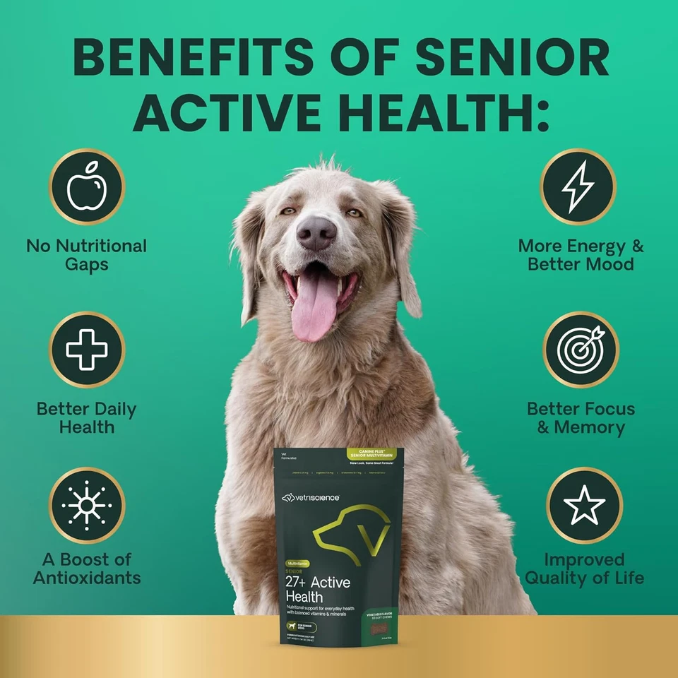 Masticables VetriScience Senior 27+ Active Health, Canine Plus 60 Foto 3 de 4