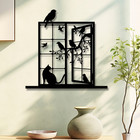 Window and Birds and Cat, Metal Wall Art, Modern Wall Decor for Living Room