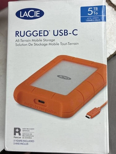 LaCie Rugged 5TB External Hard Drive USB-C Grey Yellow