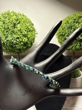 8  Teal Leather Wrap AB Rhinestone Bracelet Adjustable Boho Style Lot 906