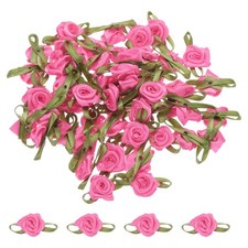 30 Pcs Dark Pink Ribbon Roses 5/8"x1-3/16" Mini Roses for Sewing Appliques