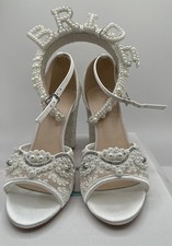 Kailee P Lace Pearl White Wedding Shoes Heels W/ Matching Bride Head Piece Size7