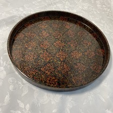 Japanese Takeda Tsugaru Nuri Lacquer wear Round Tray 30cm x 2.5cm brown gold