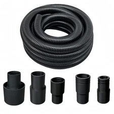 10 Foot Long Dust Collection Power Tool Hose Kit with 5 Fittings Black 