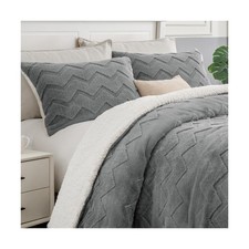 BEDELITE Fluffy Queen Comforter Set - Super Soft Sherpa Grey Co... USA FAST SHIP