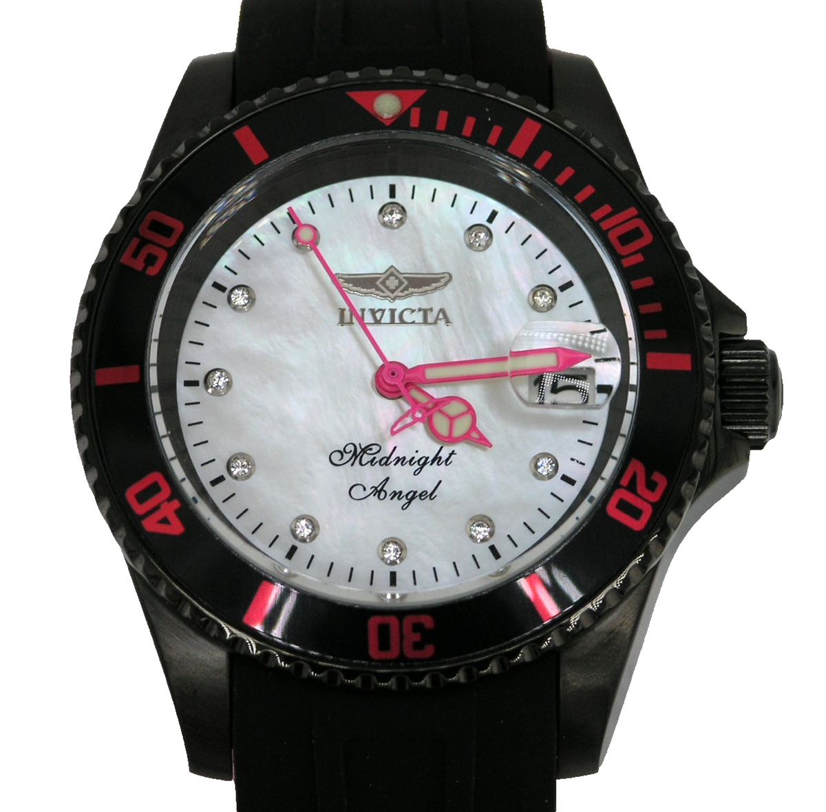 NEW INVICTA 23684 MIDNIGHT ANGEL WOMENS AUTOMATIC DIVER WHITE MOP