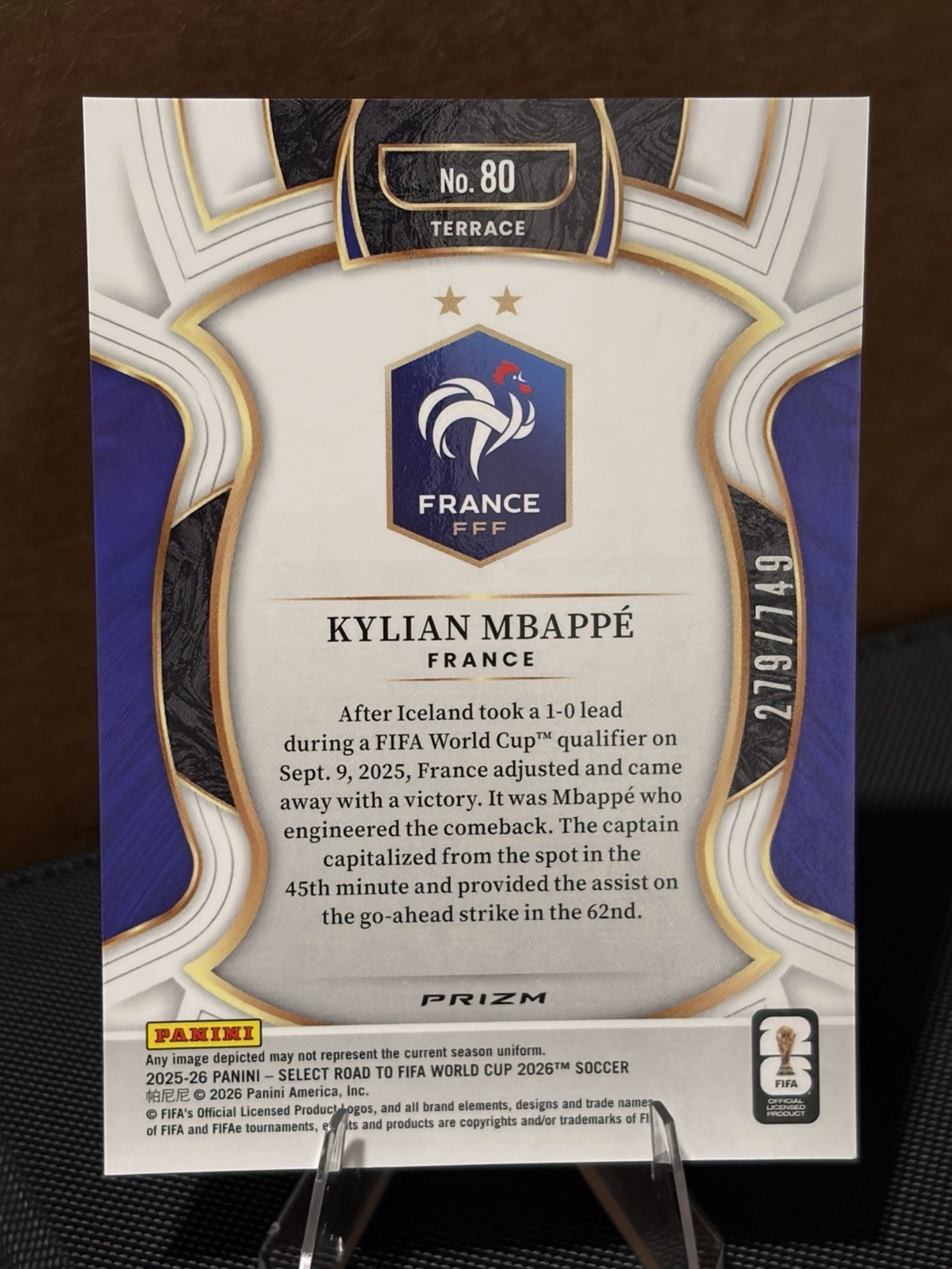 2025-26 Select FIFA World Cup Kylian Mbappe Orange Ice /749 #80 Terrace France view 2