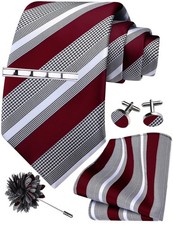 GUSLESON Striped Tie Set for Men Necktie and Pocket Square,Tie Clip,Cufflinks...