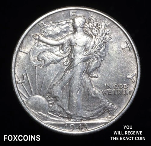 1943 Walking Liberty Half Dollar 50c AU    - 90% Silver U.S Coin   #102