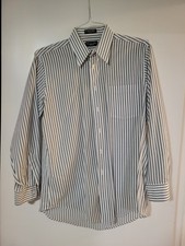 Vintage Christian Dior Monsieur Stripe Button Down Shirt 15.5 32 33 M White Teal