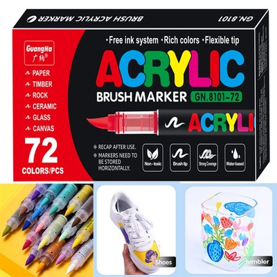 Acrylic Paint Markers Brush Tip 12-72 Colors Set for Fabric Rock Canvas Painting