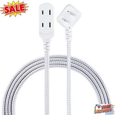 8ft Braided Extension Cord 3 Outlet Indoor Flat Plug Safety Covers Tangle Free