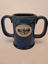 Sunset Hill Stoneware Blue MYSTIC MONK Coffee Mug Double Handle Handcrafted USA