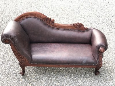 Vtg Chaise Lounge Chair Leather-Like Fainting Couch Salesman Sample Display Sofa