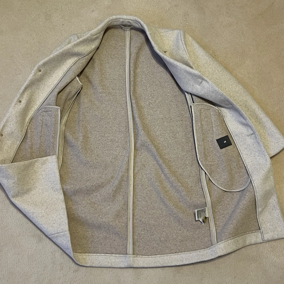 H&m Men’s 34r Overcoat Coat Jacket Felt Long Trench Wool Blend Beige Neutral - Image 2 of 4