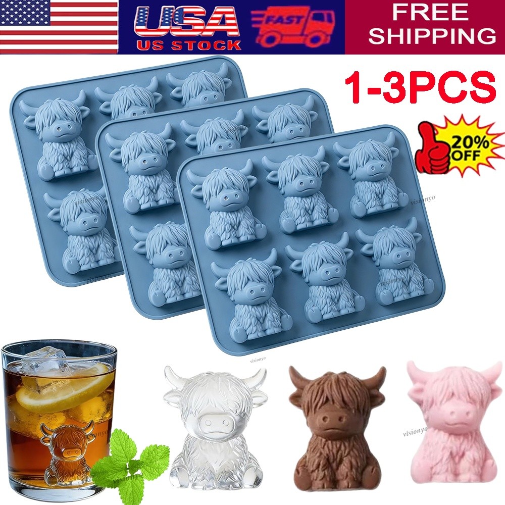 3D Highland Cow Ice Cube Tray, Large Silicone Fun Shapes Ice Cube