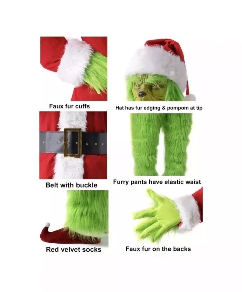 Christmas The Grinch Complete Costume Santa Claus Costume Adult (SIZE: S- 3XL) - Image 4 of 4