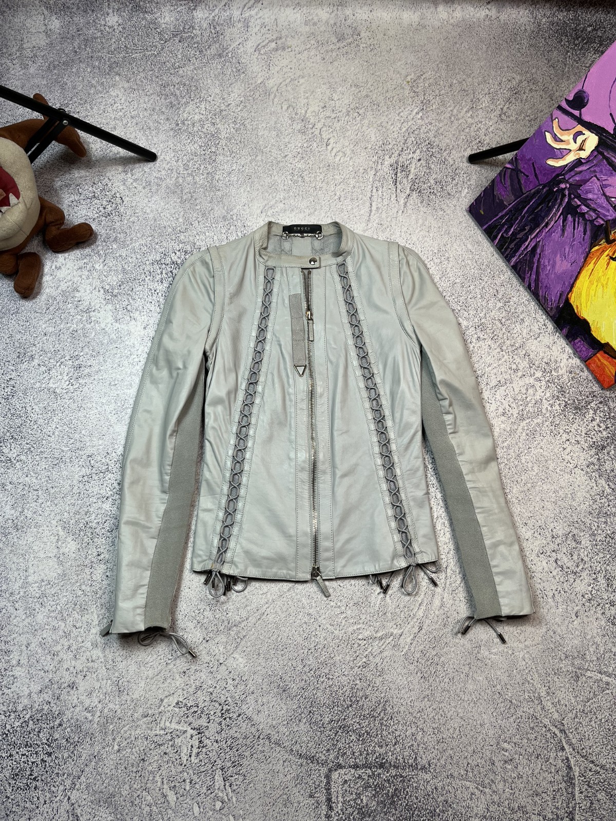 Archival GUCCI Tom Ford Era Lace Up Leather Jacket Vest 2-in-1 Grey Women's 40