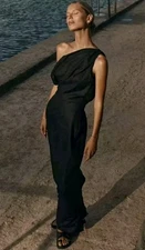 Dissh Cass Dress BNWT Size AU 8 US 4 Midi Linen Asym Midi Black