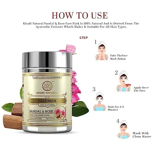 Khadi Sandal Rose Herbal Face Pack Controls Oil Acne Glow Skin All Types 50g - Изображение 3 из 4