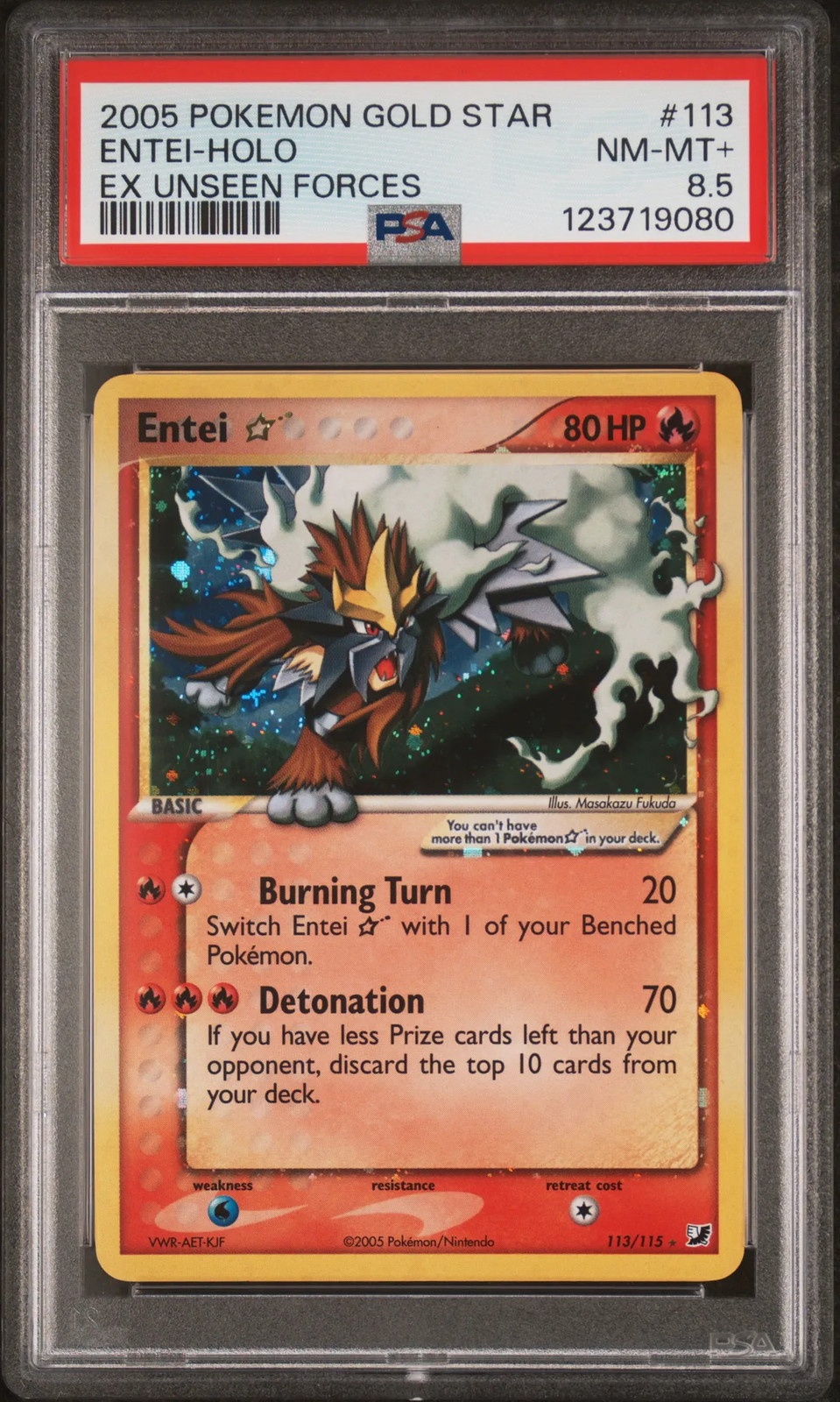 Entei 2005 Pokemon Unseen Forces Gold Star PSA 8.5 #113