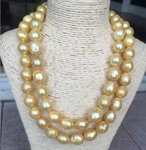 35"15-18mm natural south sea gold baroque pearl necklace