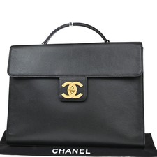 CHANEL CC Logo Business Hand Bag Grained Calfskin Leather Black GHW 375RF927