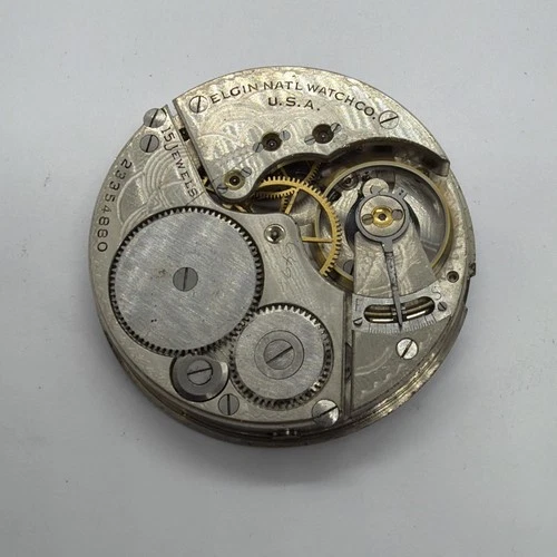 Elgin 16s 15J Running Antique Open Face Pocket Watch Movement Nice Dial Runs 880
