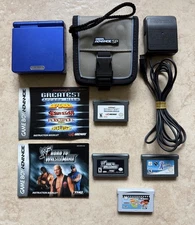 Nintendo GameBoy Advance SP (AGS-001) Cobalt Blue Tested W/ 3 Games Charger Case