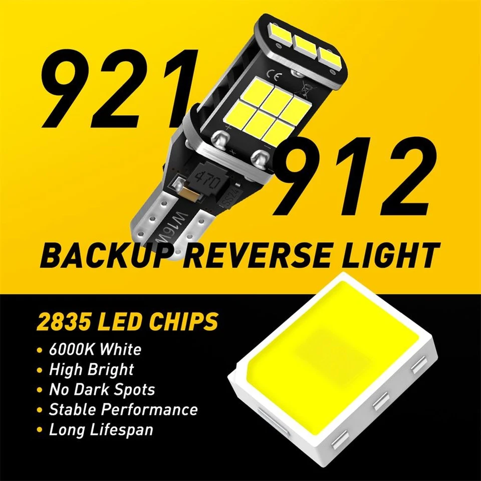 2x AUXITO T15 921 912 LED lâmpada de backup reversa 6000K super branca Canbus S - Imagem 2 de 4