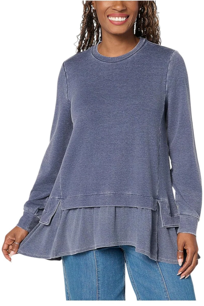 LOGO by Lori Goldstein Space Dye Tricot Col V Haut manches longues