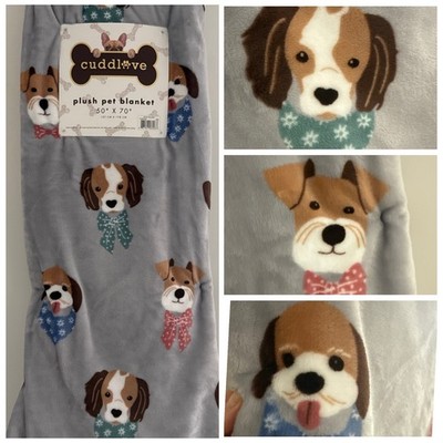 DOGS IN SCARF 50x70  Soft Plush Throw Pet Blanket by Cuddle Love Gray NEW