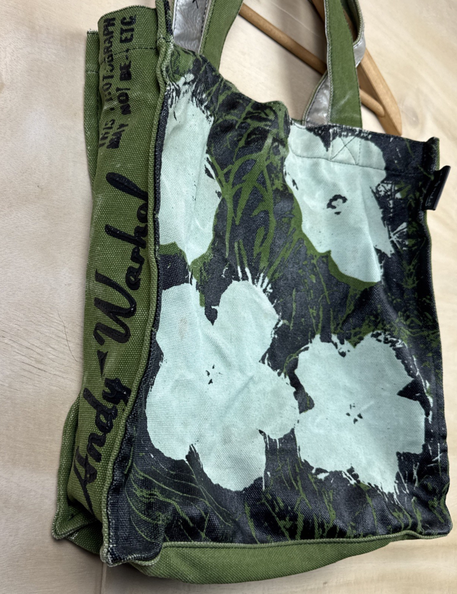 Olive Green Andy Warhol Tote 1964 Flowers Canvas Bag by Loop NYC