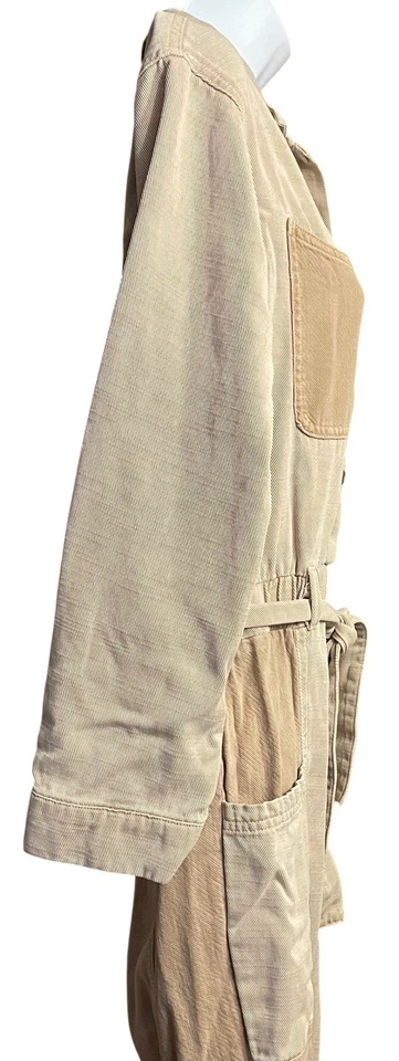 Zara Girls Sz 13-14 or Women’s S Cuffed Combo Tan Cargo Jumpsuit Ties 2 Tone - Изображение 4 из 4