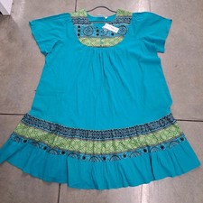 Women's 3X National NWT 100% Cotton Housedress Patio Dress Muumuu Boho Blue