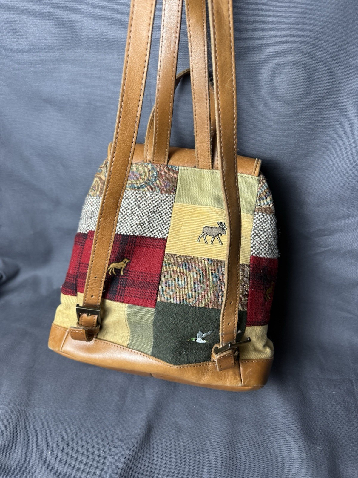 Ll Bean Patchwork Mini Backpack Vintage Leather O… - image 5